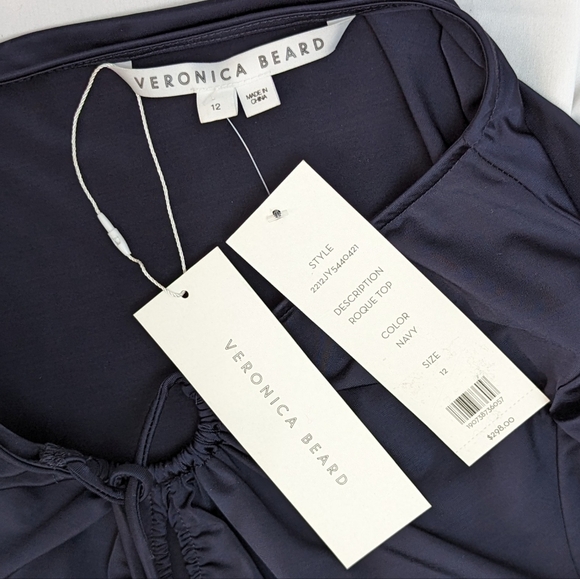 Veronica Beard Rogue Top Halter Neck Tie Ruched Detail Long Sleeve Navy 12 NWT - Picture 13 of 13